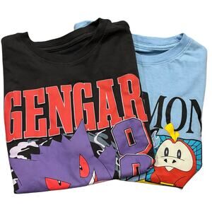 Pokemon Lot of 2 Graphic Tees Large (10-12) Gray Gengar & Blue Pikachu & Gen 9